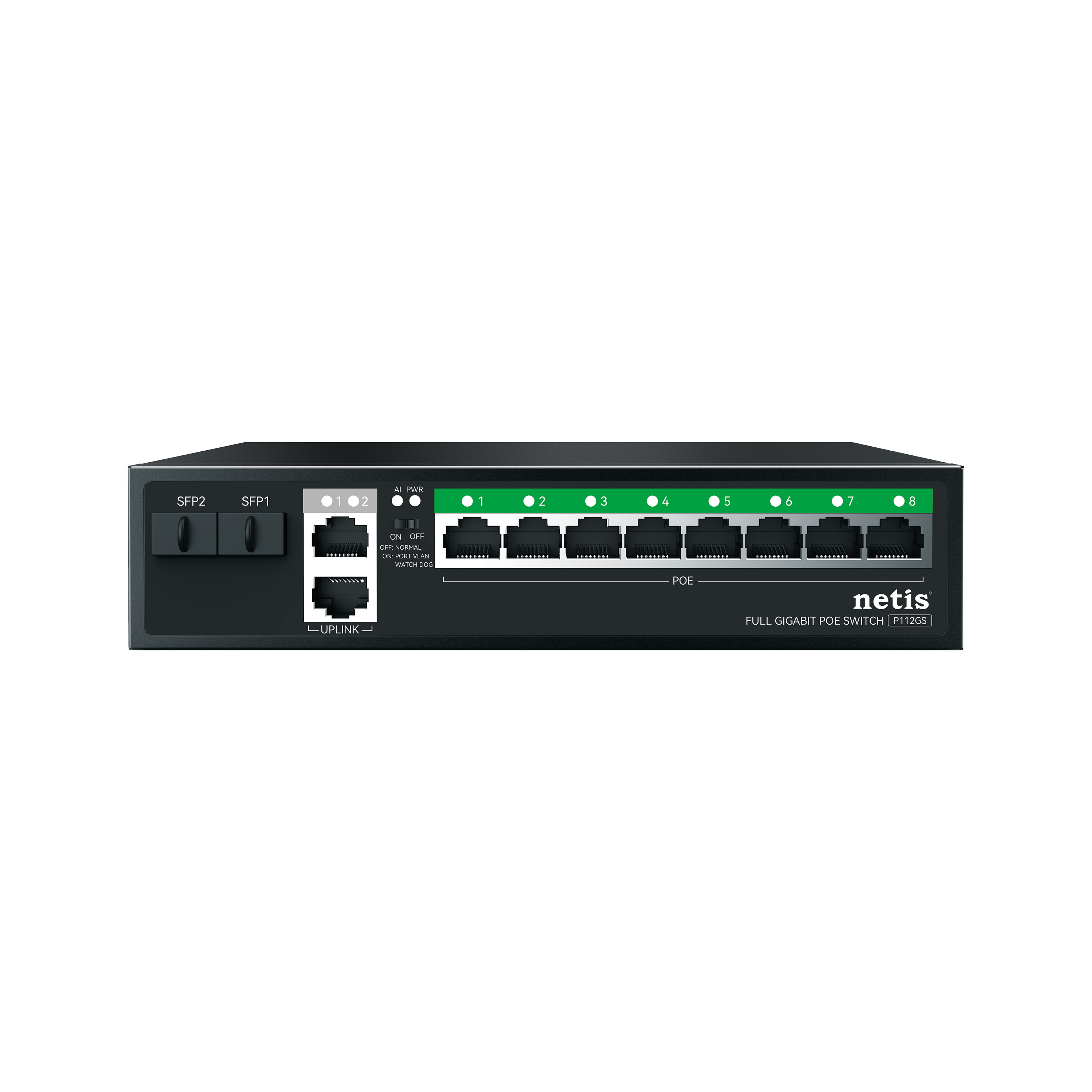 STONET P112GS 12 Port 8 Port PoE 120W 2xGbit+2xSFP Uplink Yönetilemez Metal Kasa Switch