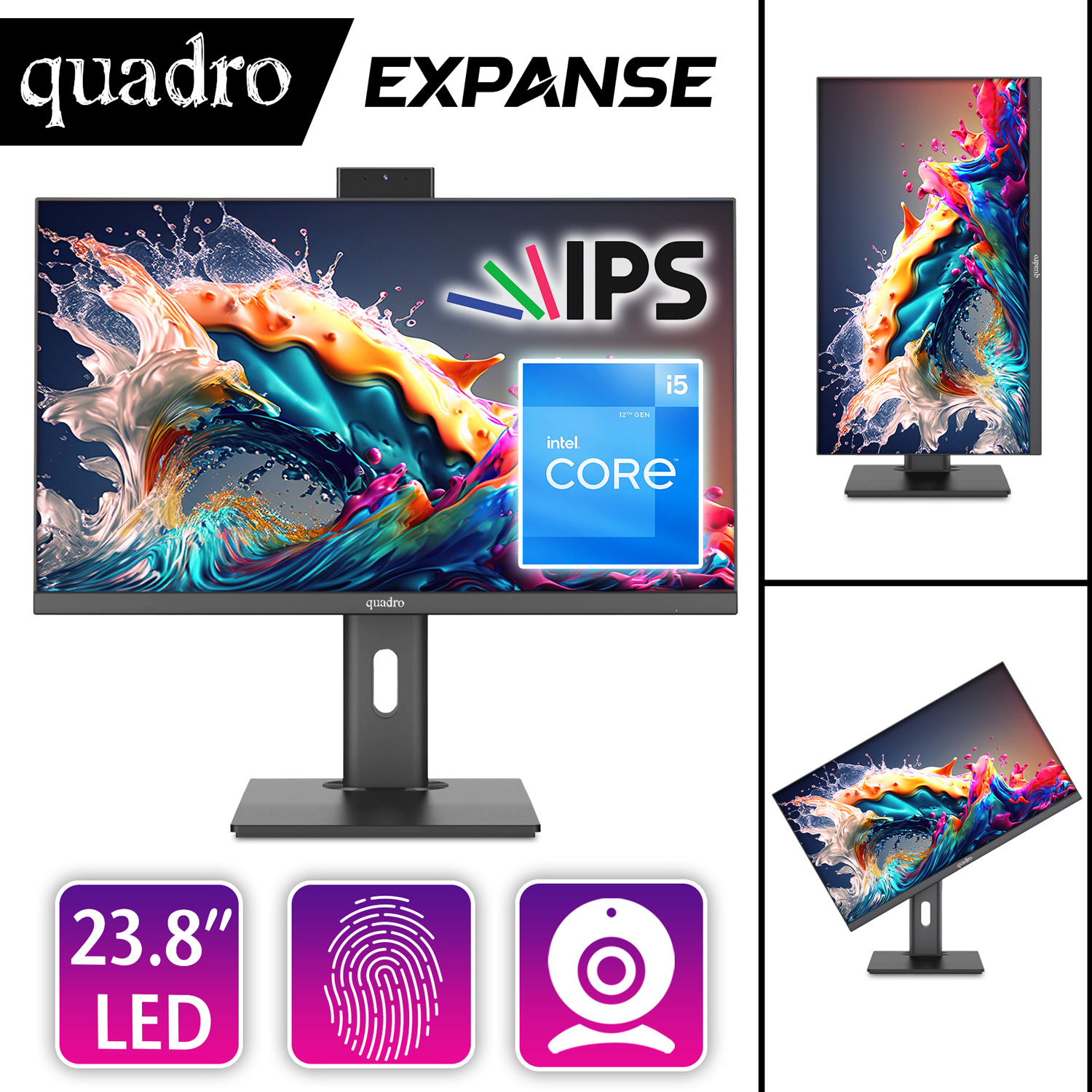 QUADRO EXPANSE AI B224 25165 i5-12450H 16GB 500GB SSD 23.8" DOS All in One PC P.İzi (Pivot)