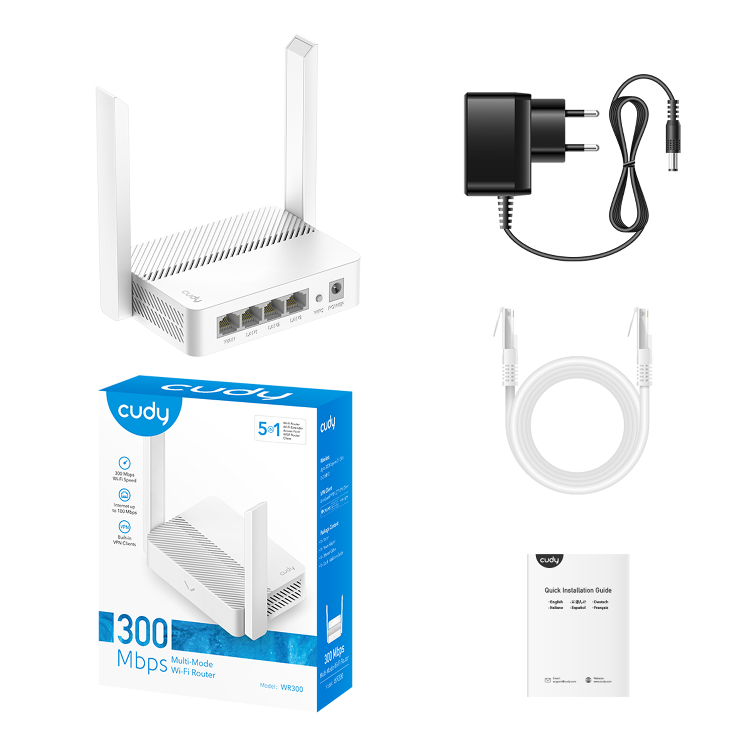 CUDY WR300 4 Port 10/100Mbps 300mbps 2x5dBi Anten Masaüstü Wi-Fi Router