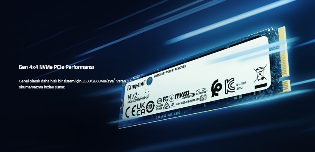 KINGSTON SNV2S/2000G NV2 M.2 2TB (3500/2800MB/s) PCIe + NVMe SSD Disk (22x80MM) Kutusuz