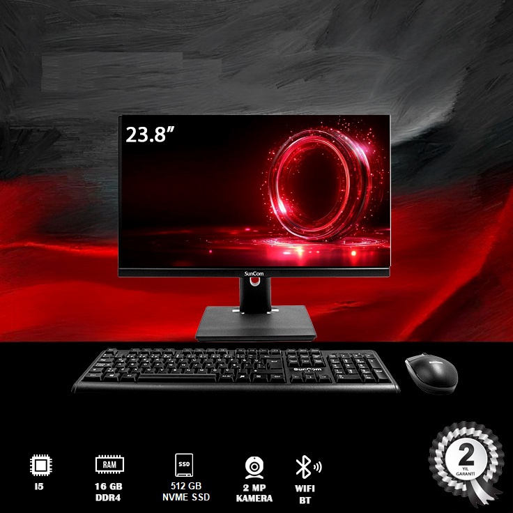 SUNCOM Pro Plus SCA-1112-V1 i5-6500T 16GB 512GB SSD 23.8" Siyah DOS AIO PC Pivot Ayak